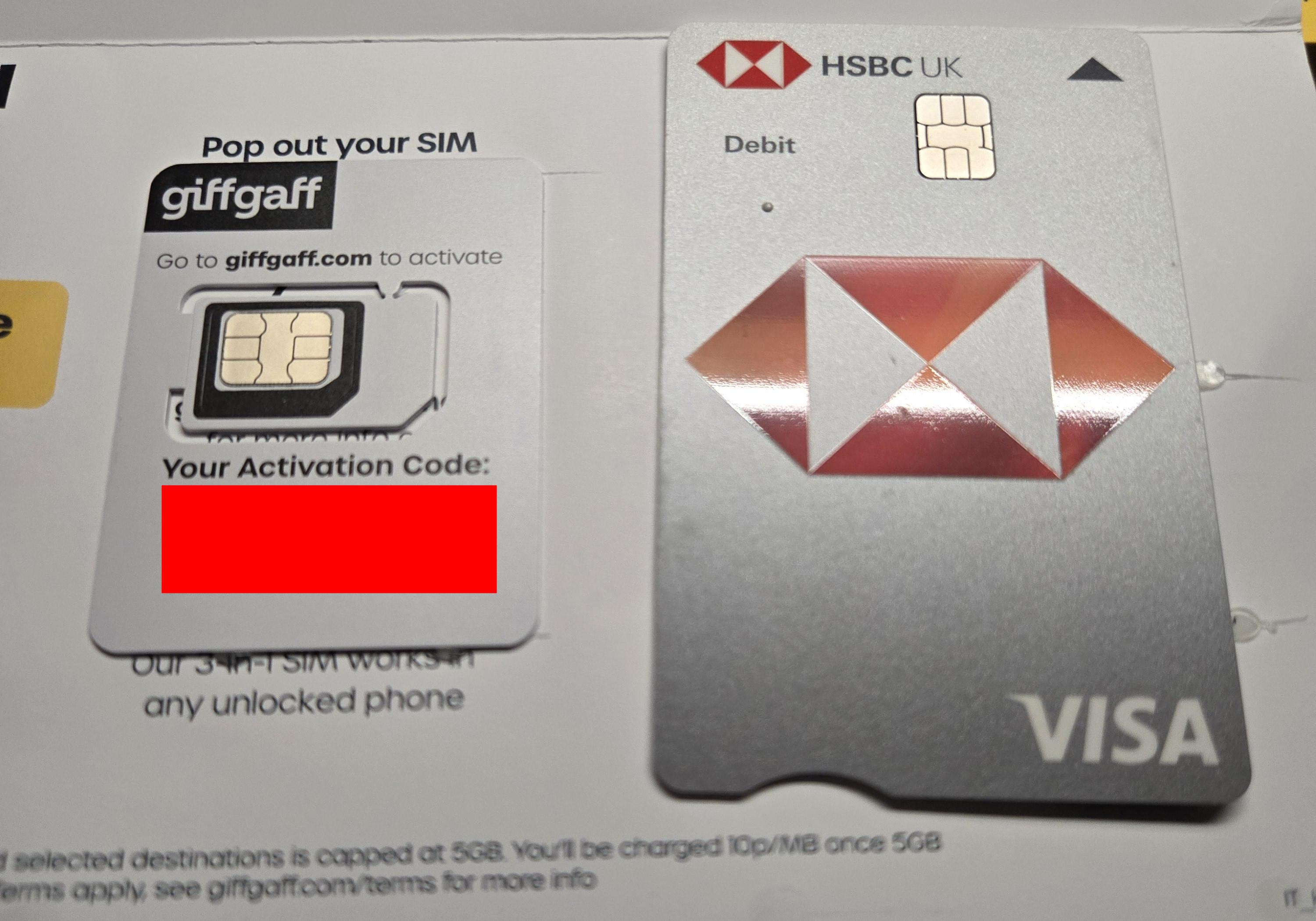 英國匯豐扣帳卡及Giffgaff SIM卡